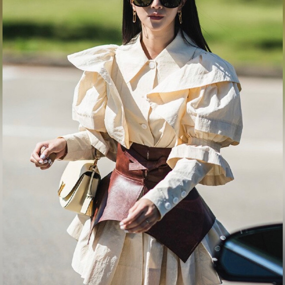 MOVING SALE 50% Off     K drama summer shirt and corset belt fits size 6-8